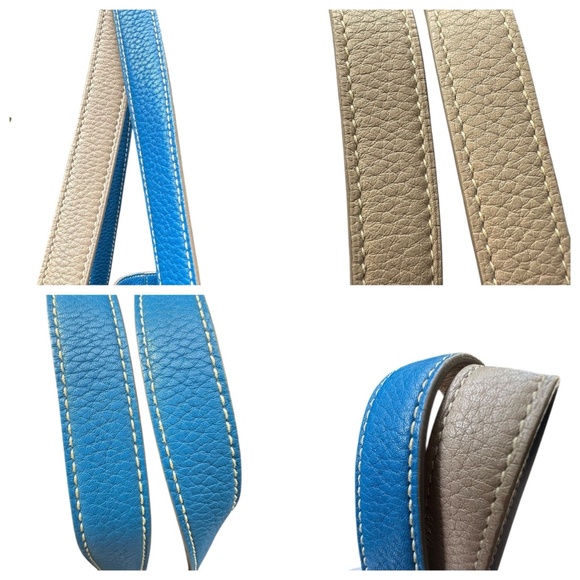 HERMES Clemence Double Sens 45 Reversible Blue Taupe Taurillon Leather Tote Bag - Picture 12 of 16